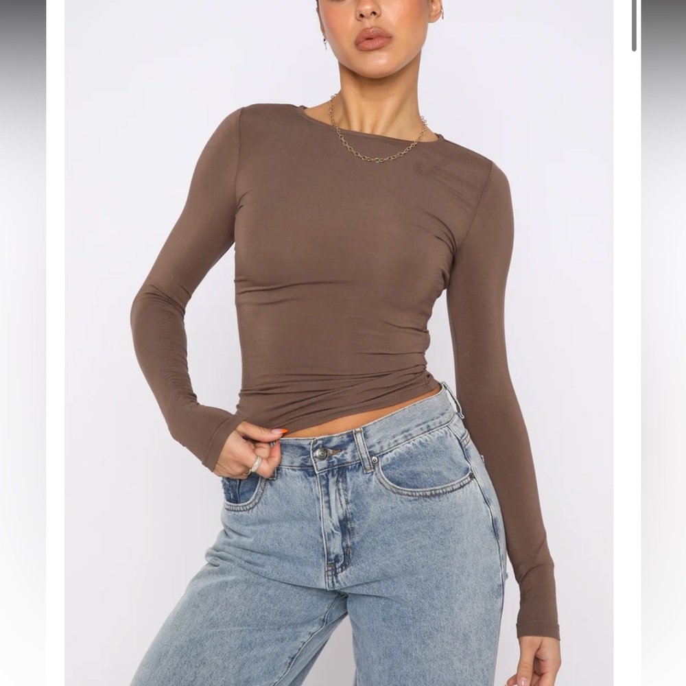 Only For Tonight Long Sleeve Top Mocha White Fox